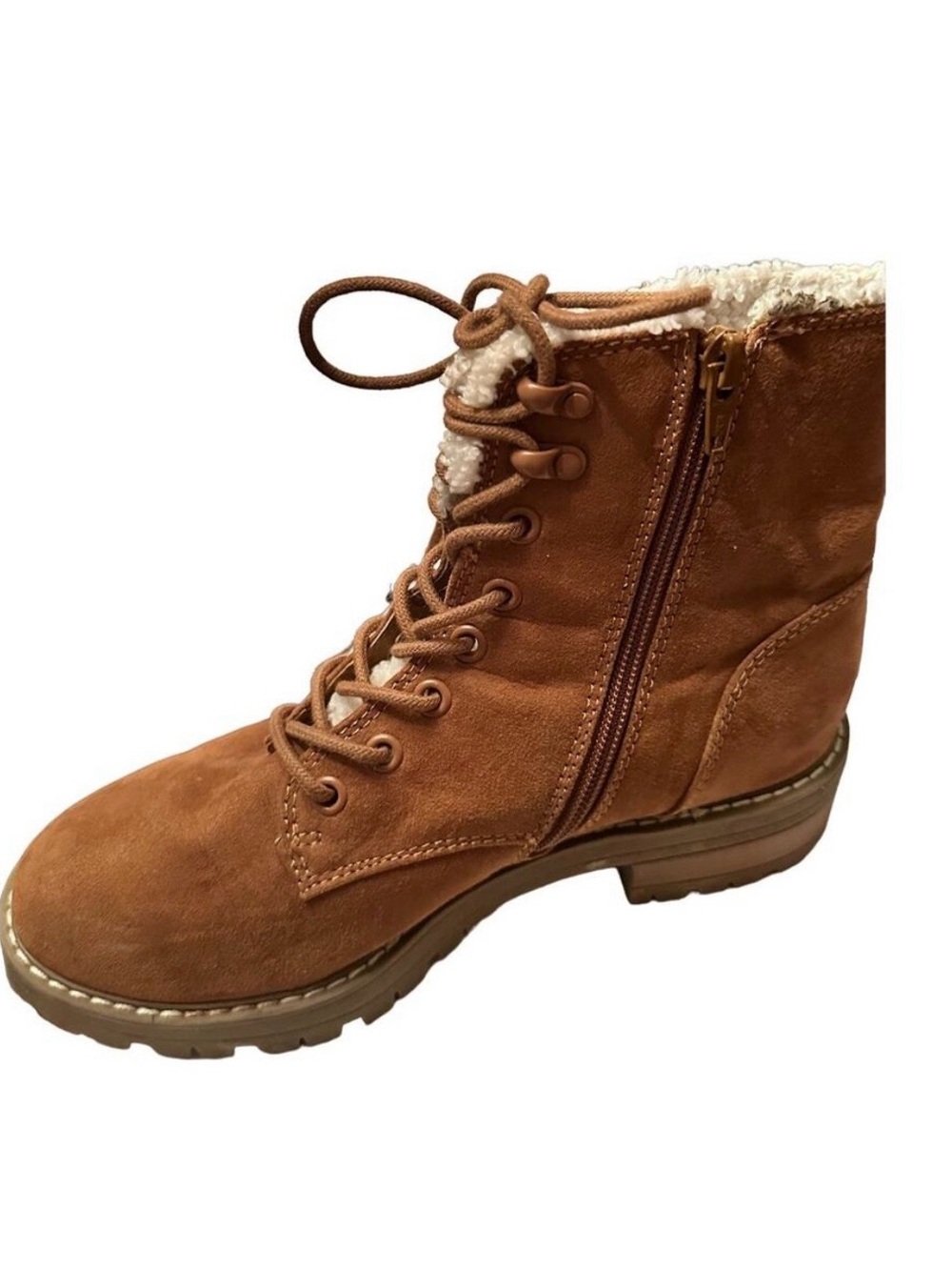 Universal Thread Brown Lace-Up Faux-Shearling Ankle Boots